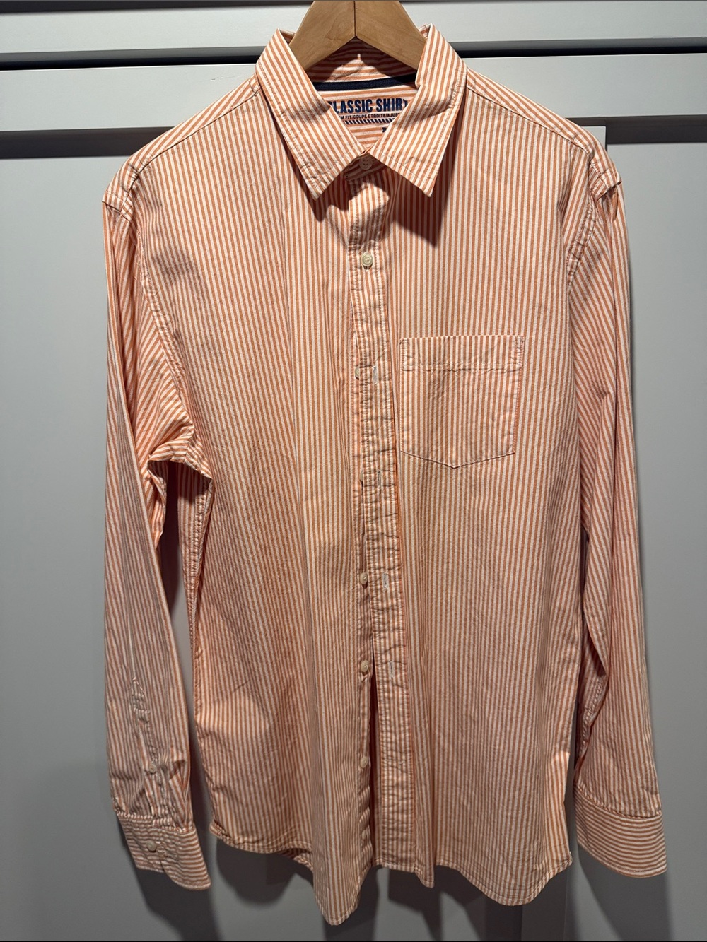 Old Navy Men's Orange and White Striped Button-Down Shirt